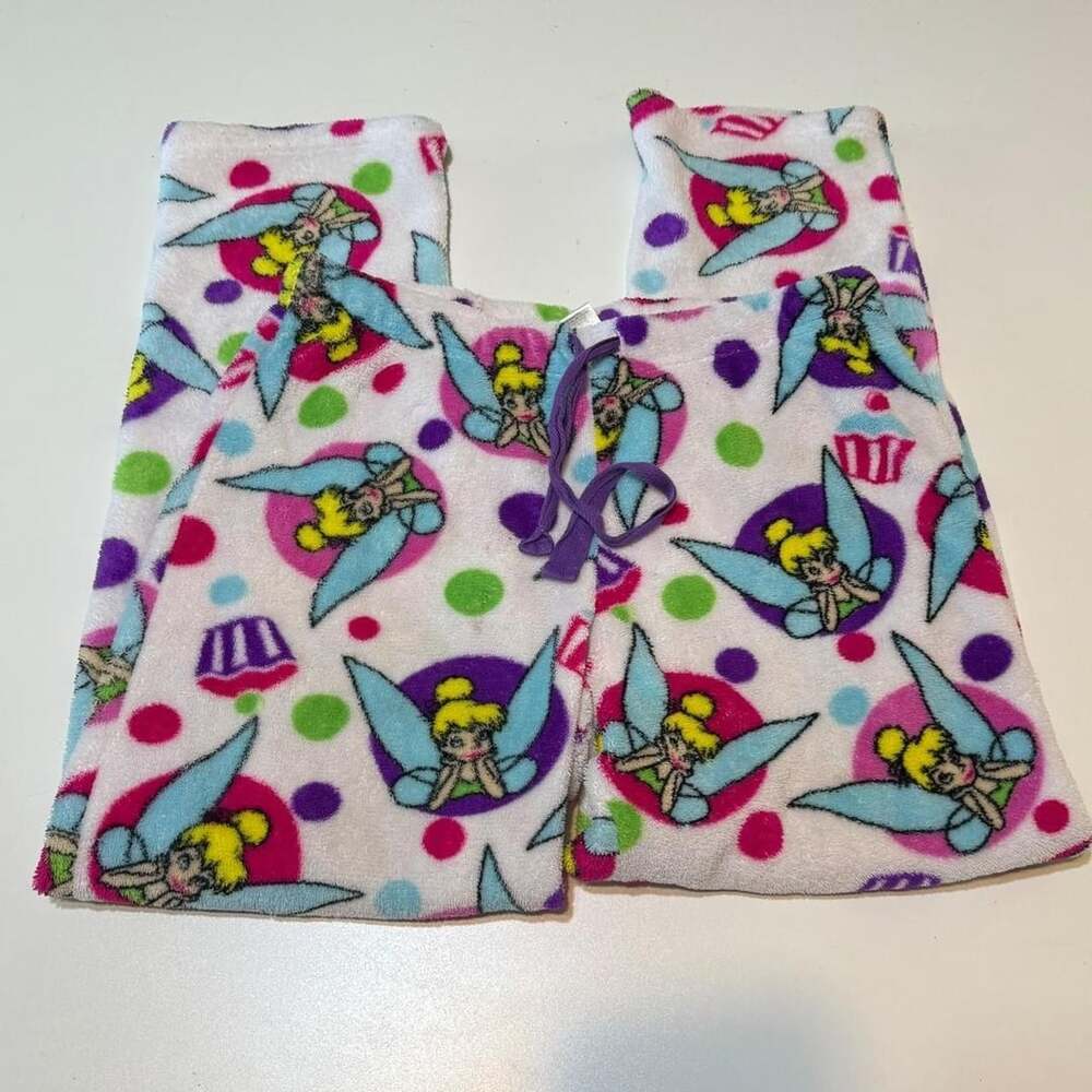Vintage 2000s Y2K Cozy Coquette Disney Tinkerbell Fleece Cupcake Pajama Bottoms